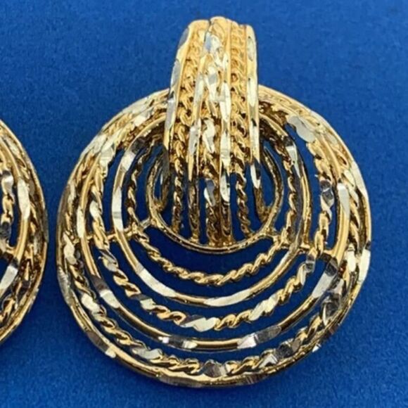 Vermeil Sterling Silver 925 Diamond Cut Textured Multi-Hoop Pierced Earrings - Picture 4 of 6